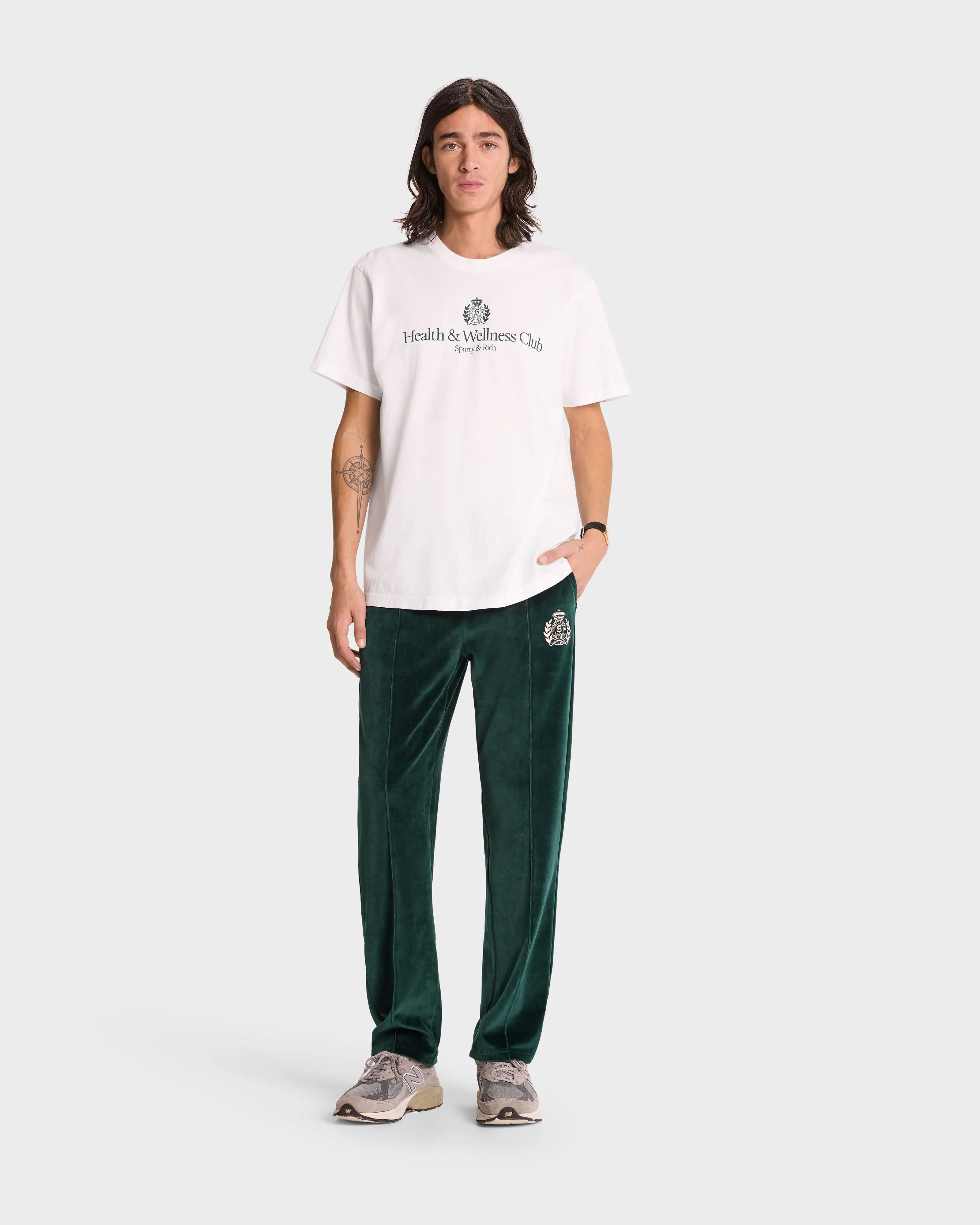 NY Crest Velour Track Pant - Forest/Cream