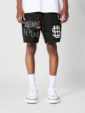 Nylon Short With Front Graphic
