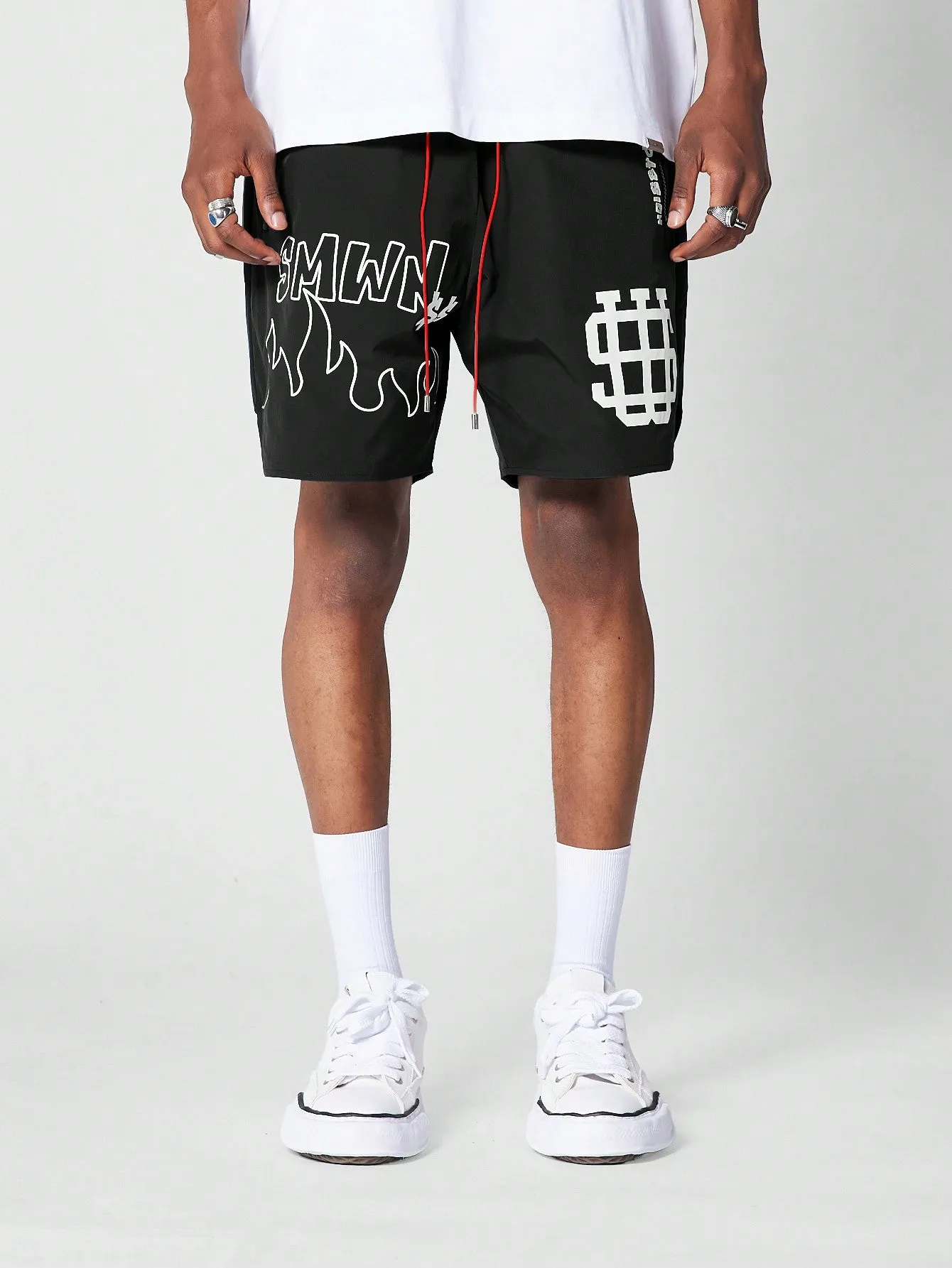 Nylon Short With Front Graphic