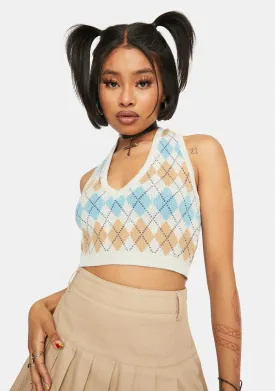 Oatmeal Argyle Crop Top