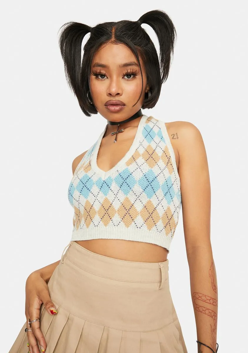 Oatmeal Argyle Crop Top