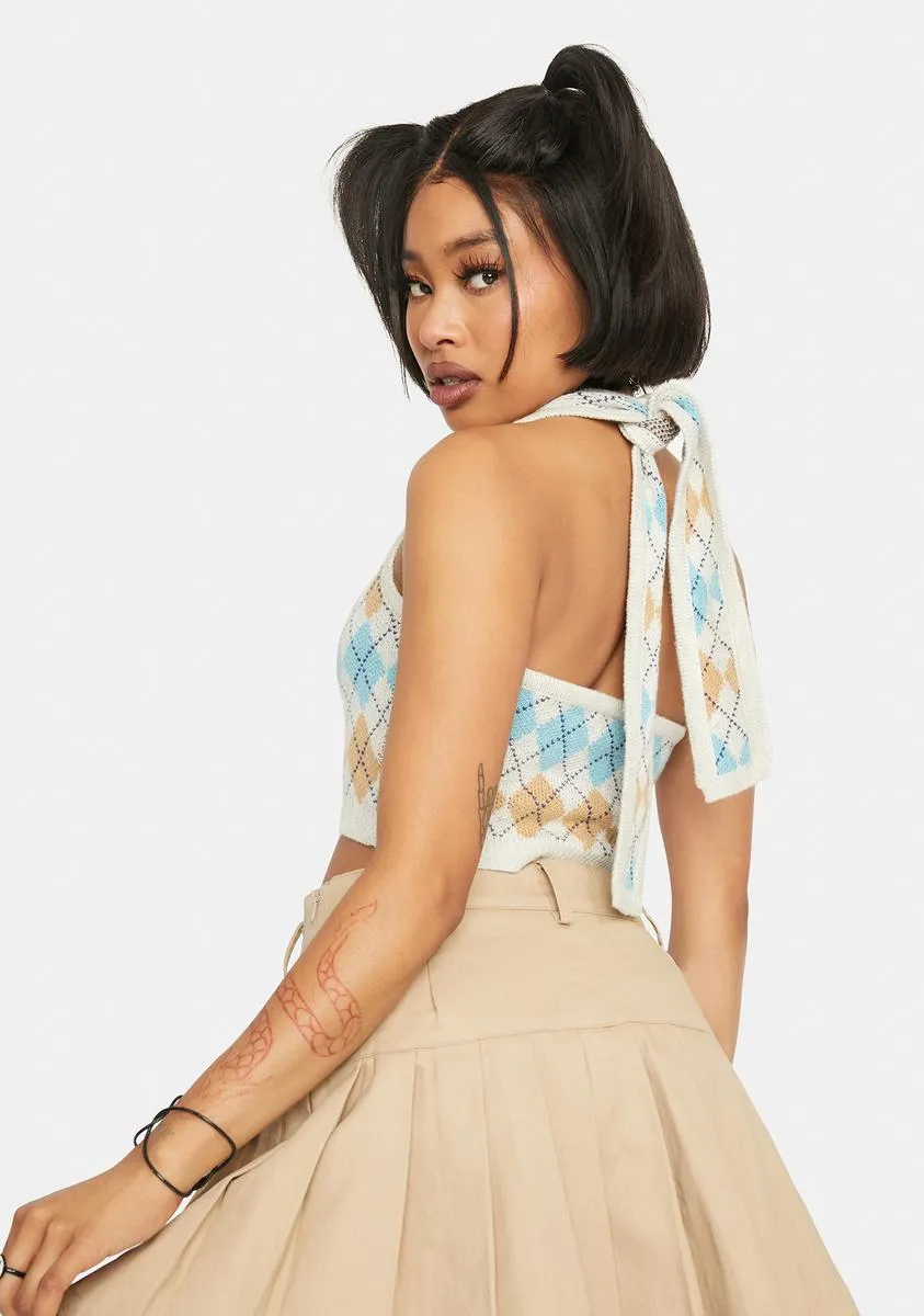 Oatmeal Argyle Crop Top