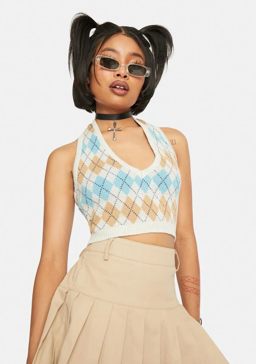 Oatmeal Argyle Crop Top