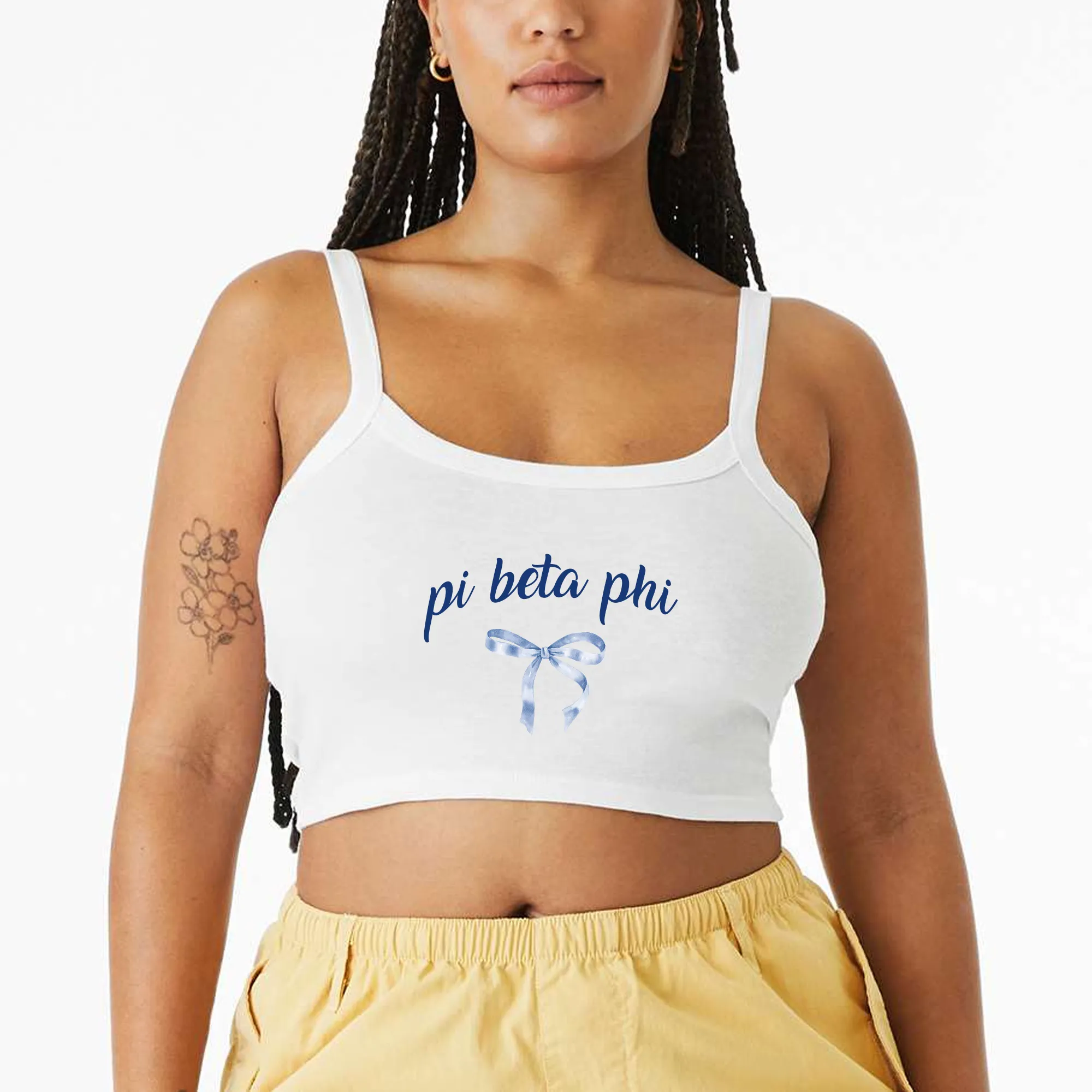 Pi Beta Phi Blue Bow Crop Top - White