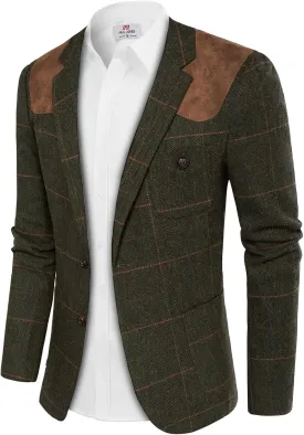PJ PAUL JONES Men's Blazer Herringbone Tweed Sport Coats Two Button Wool Blend Formal Jacket