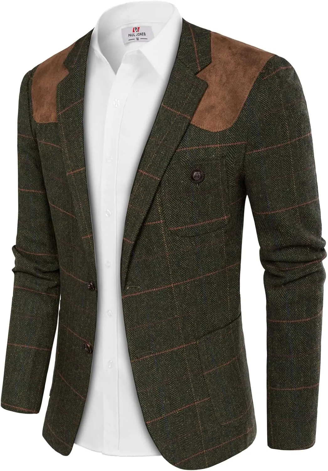 PJ PAUL JONES Men's Blazer Herringbone Tweed Sport Coats Two Button Wool Blend Formal Jacket