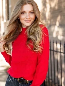 Pointelle Mock Neck Scallop Sweater
