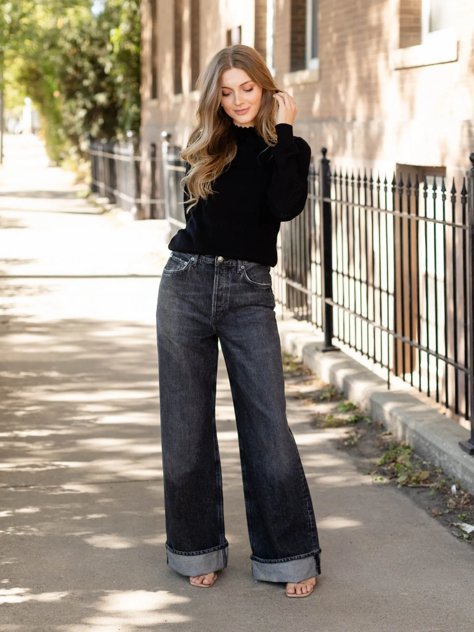 Pointelle Mock Neck Scallop Sweater