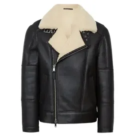 Premium Black Shearling Aviator Jacket for Men – Stylish & Warm