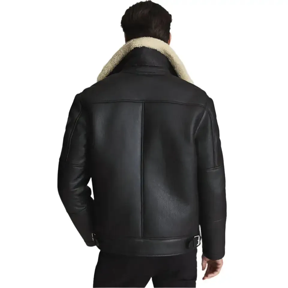 Premium Black Shearling Aviator Jacket for Men – Stylish & Warm