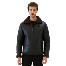 Premium Men's Aviator Dark Brown Shearling Jacket - Warm & Stylish