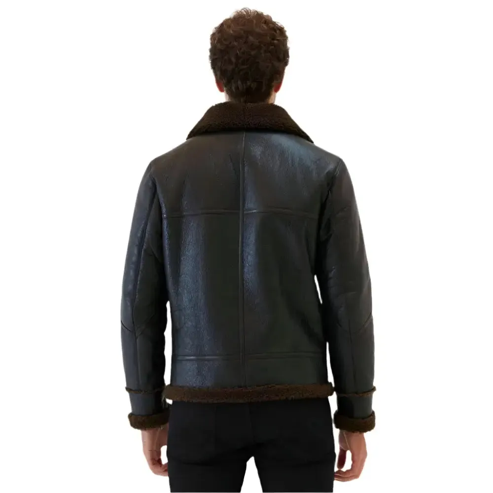 Premium Men's Aviator Dark Brown Shearling Jacket - Warm & Stylish