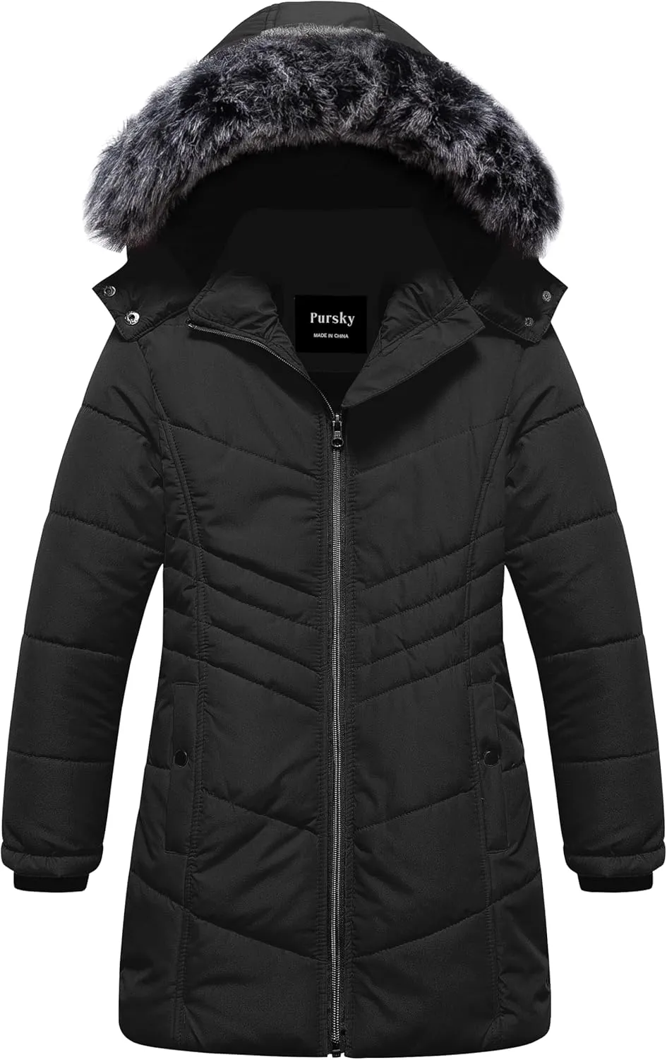 Pursky Girls' Warm Winter Coat Long Parka Fleece Lined Waterproof Puffer Jacket With Removable Hood