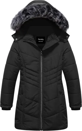 Pursky Girls' Warm Winter Coat Long Parka Fleece Lined Waterproof Puffer Jacket With Removable Hood