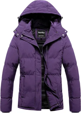 Pursky Women's Warm Winter Thicken Coat Waterproof Cropped Jackets Parka With Removable Hood