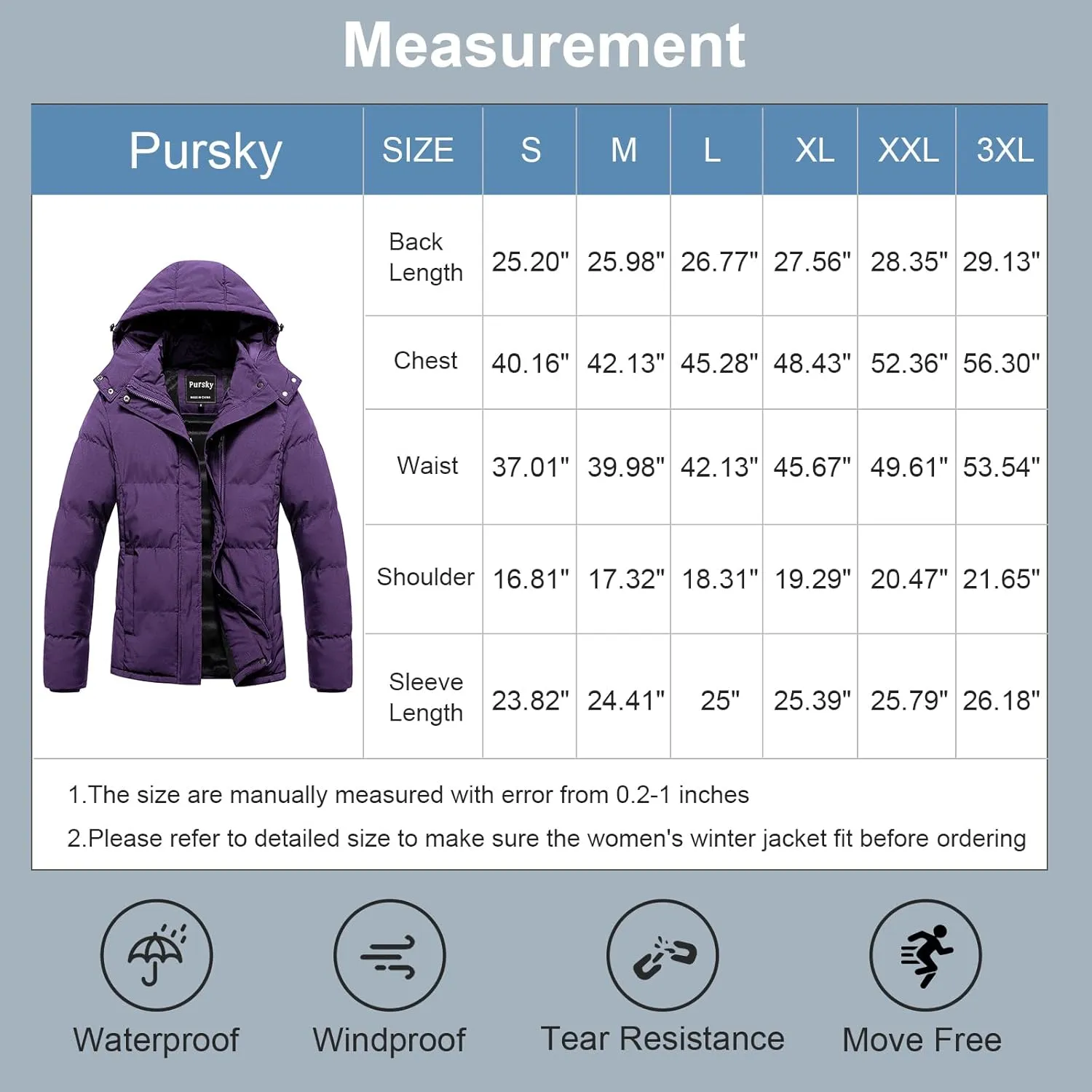 Pursky Women's Warm Winter Thicken Coat Waterproof Cropped Jackets Parka With Removable Hood