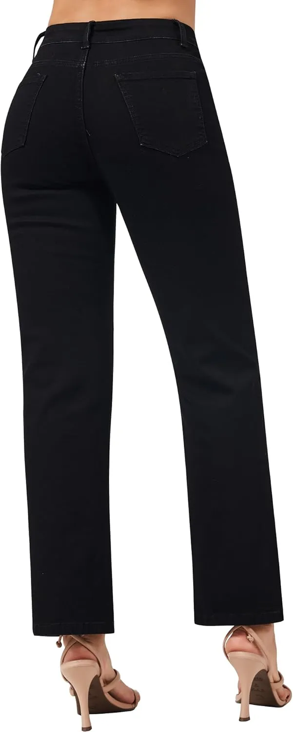 roswear Women's Casual Straight Leg Mid Rise Stretchy Trendy Denim Jeans