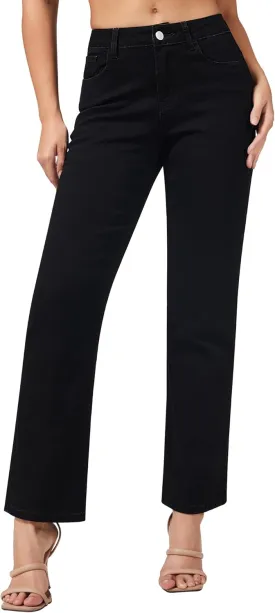 roswear Women's Casual Straight Leg Mid Rise Stretchy Trendy Denim Jeans