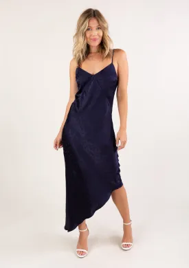 Silky Dot Asymmetrical Slip Dress