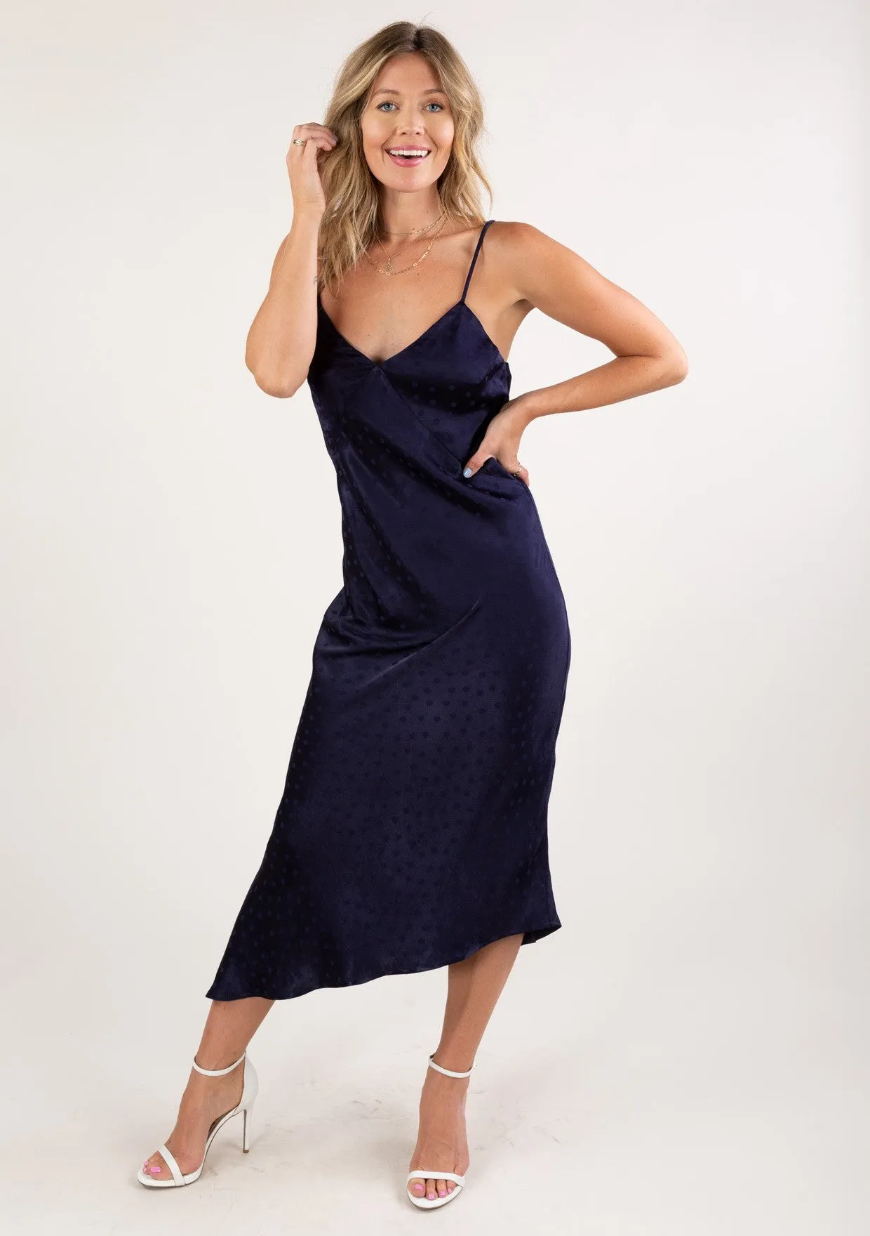 Silky Dot Asymmetrical Slip Dress