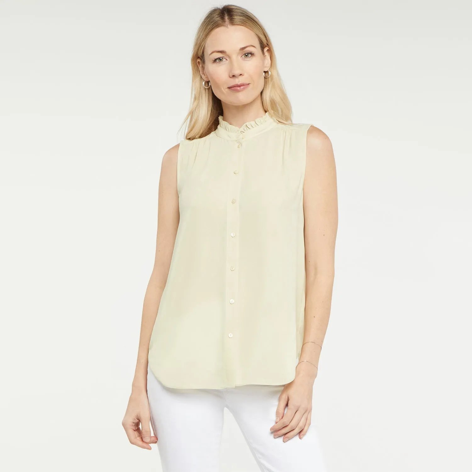 Sleeveless Ruffle Neck Blouse - Butter