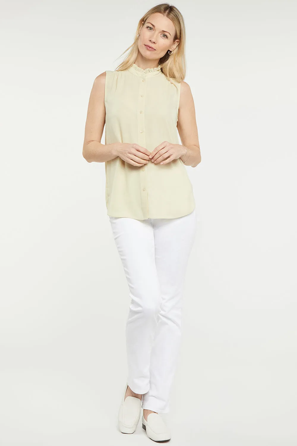 Sleeveless Ruffle Neck Blouse - Butter