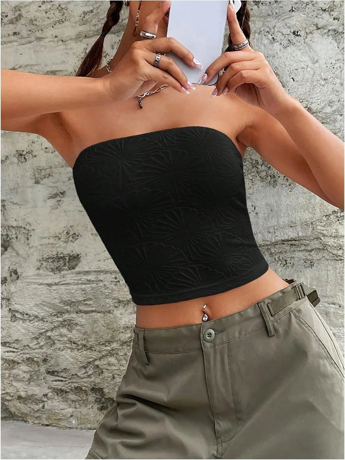 SOLY HUX Women's Y2k Tube Crop Top Strapless Sleeveless Bandeau Tops