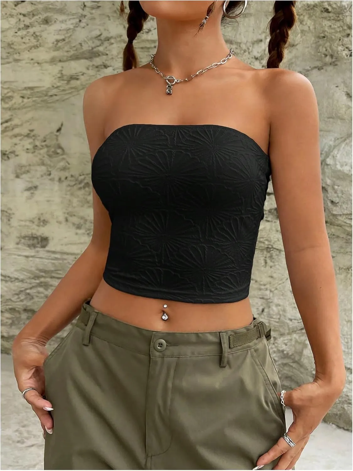 SOLY HUX Women's Y2k Tube Crop Top Strapless Sleeveless Bandeau Tops