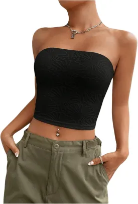 SOLY HUX Women's Y2k Tube Crop Top Strapless Sleeveless Bandeau Tops