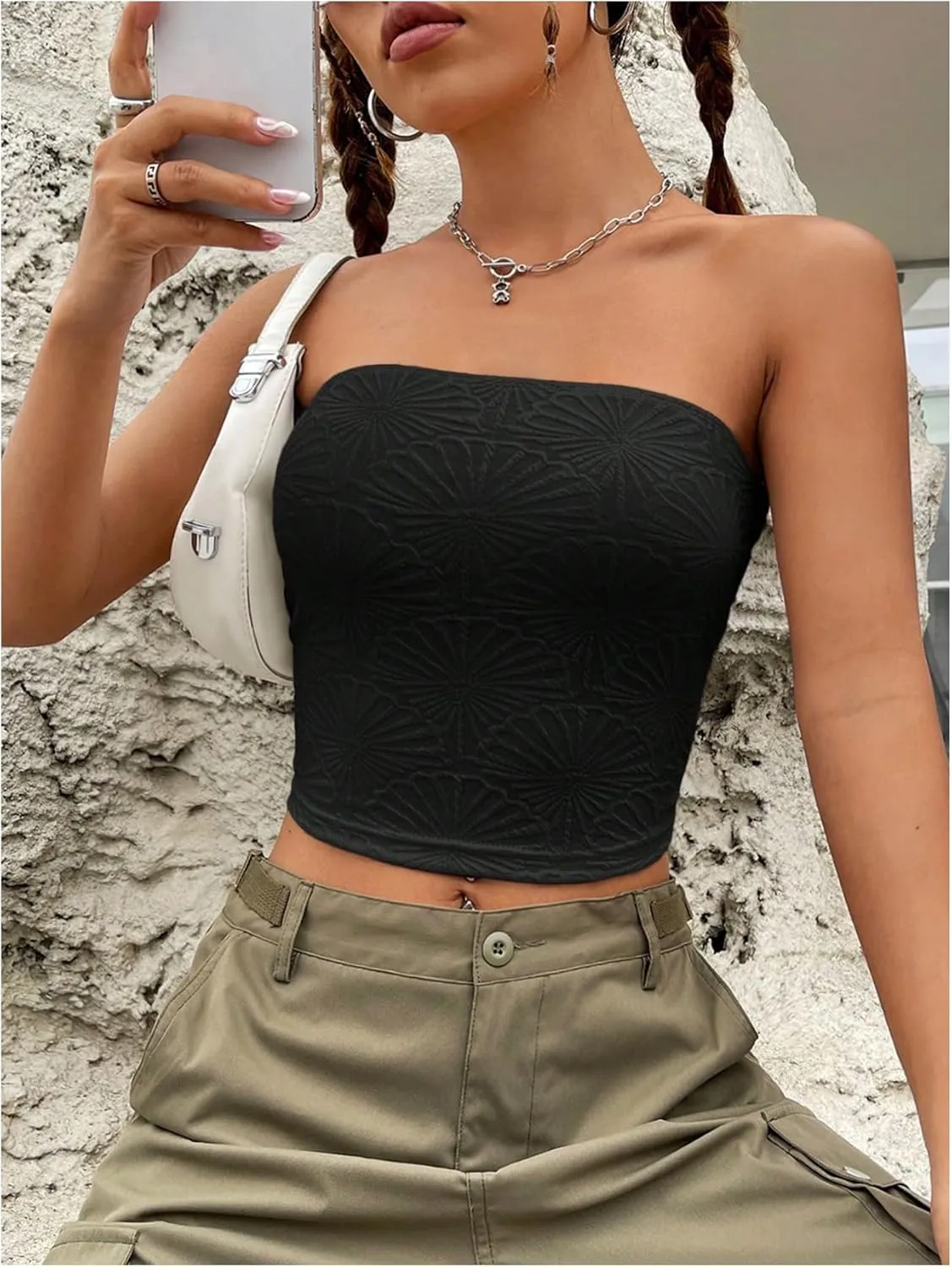 SOLY HUX Women's Y2k Tube Crop Top Strapless Sleeveless Bandeau Tops