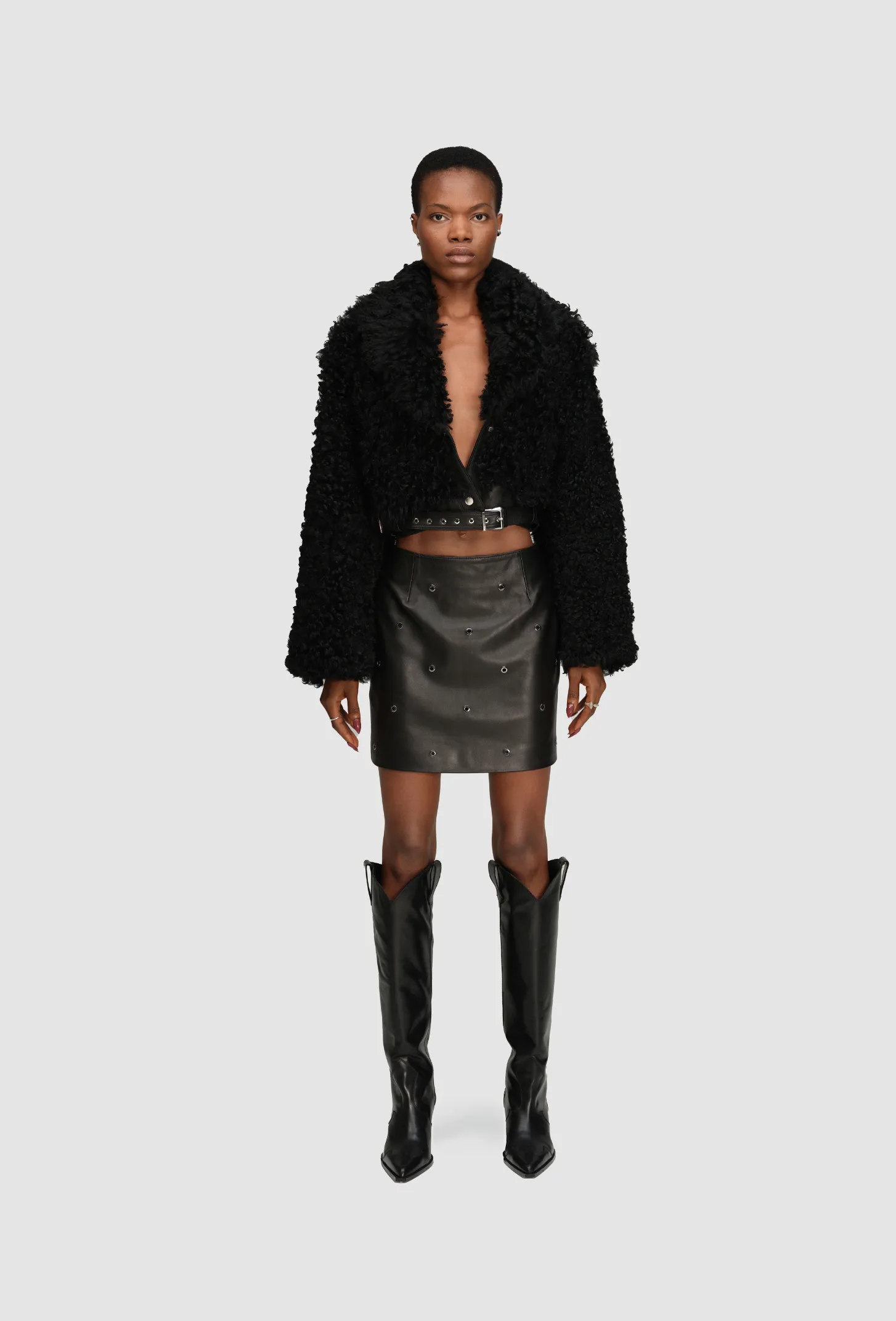 Studded Mini Leather Skirt Black