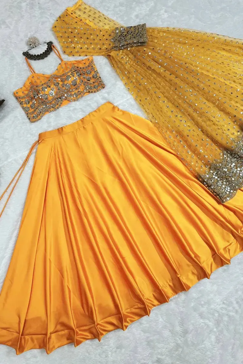 Trendy Yellow Crop Top Lehenga With Shrug 2024