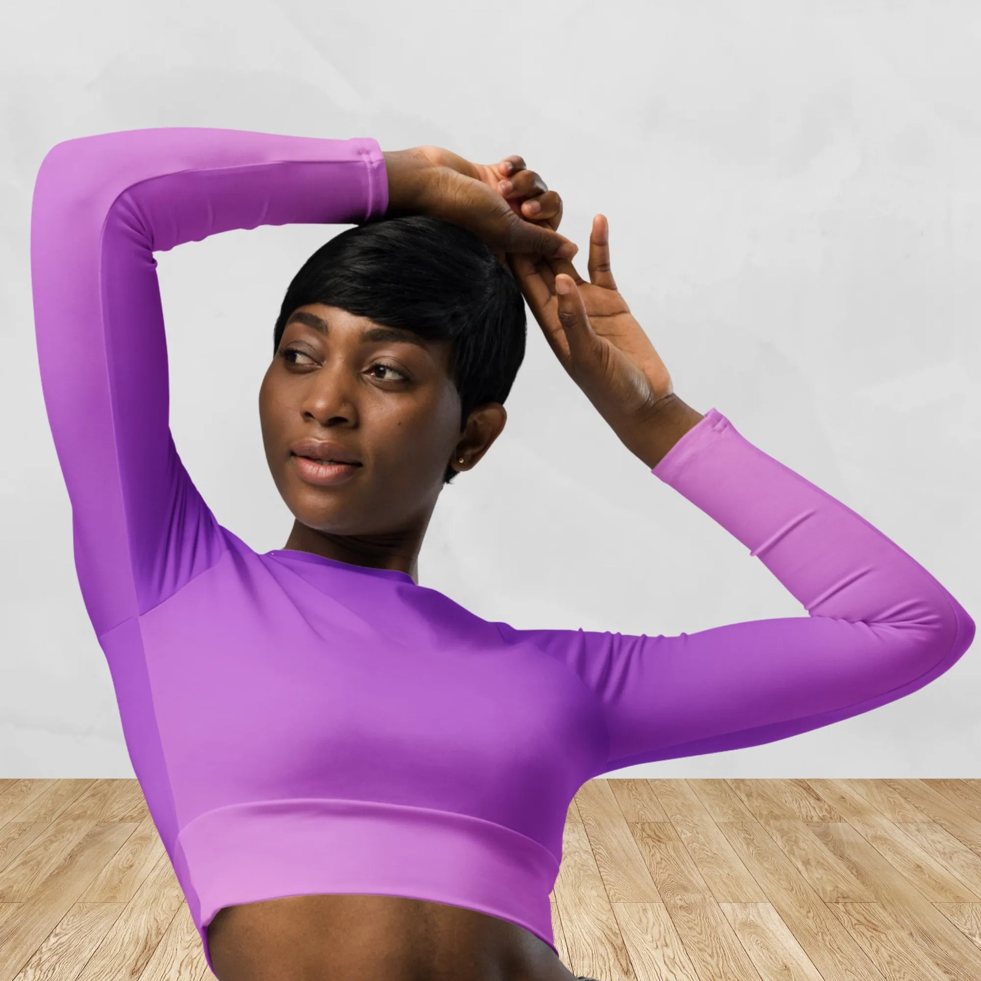 Trio color purple long-sleeve crop top for ladies, lioness-love