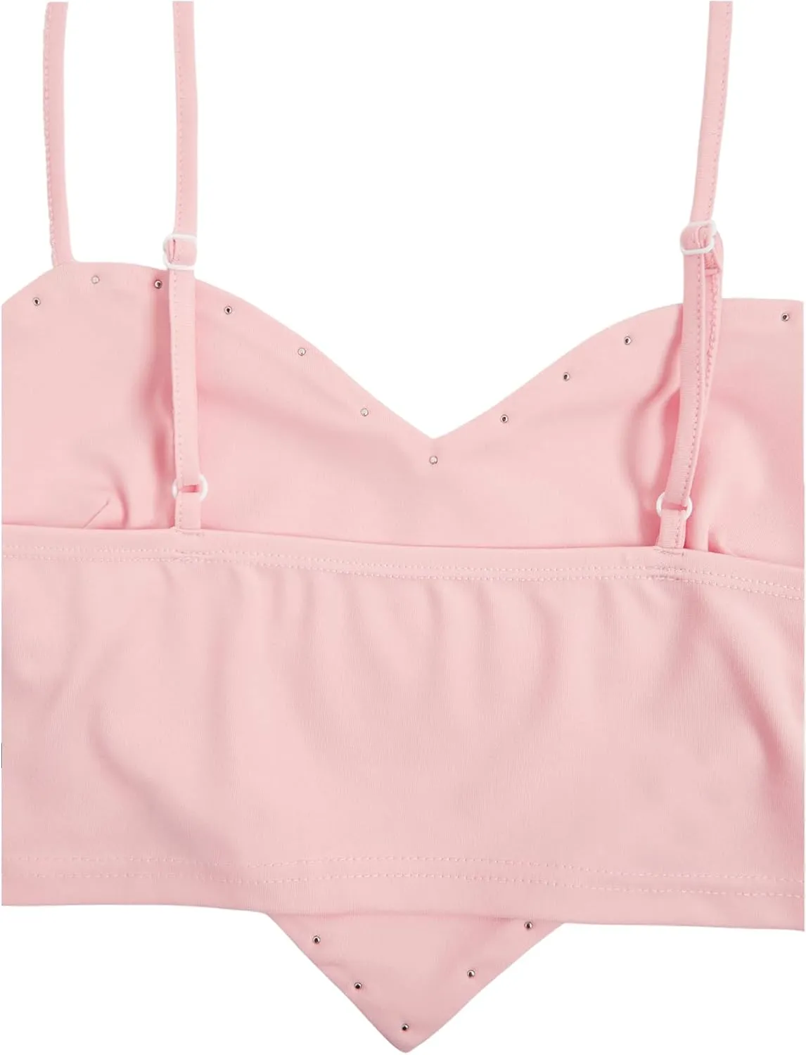 WDIRARA Women's Pearls Sleeveless Asymmetrical Hem Heart Crop Cami Top Sexy Camisole