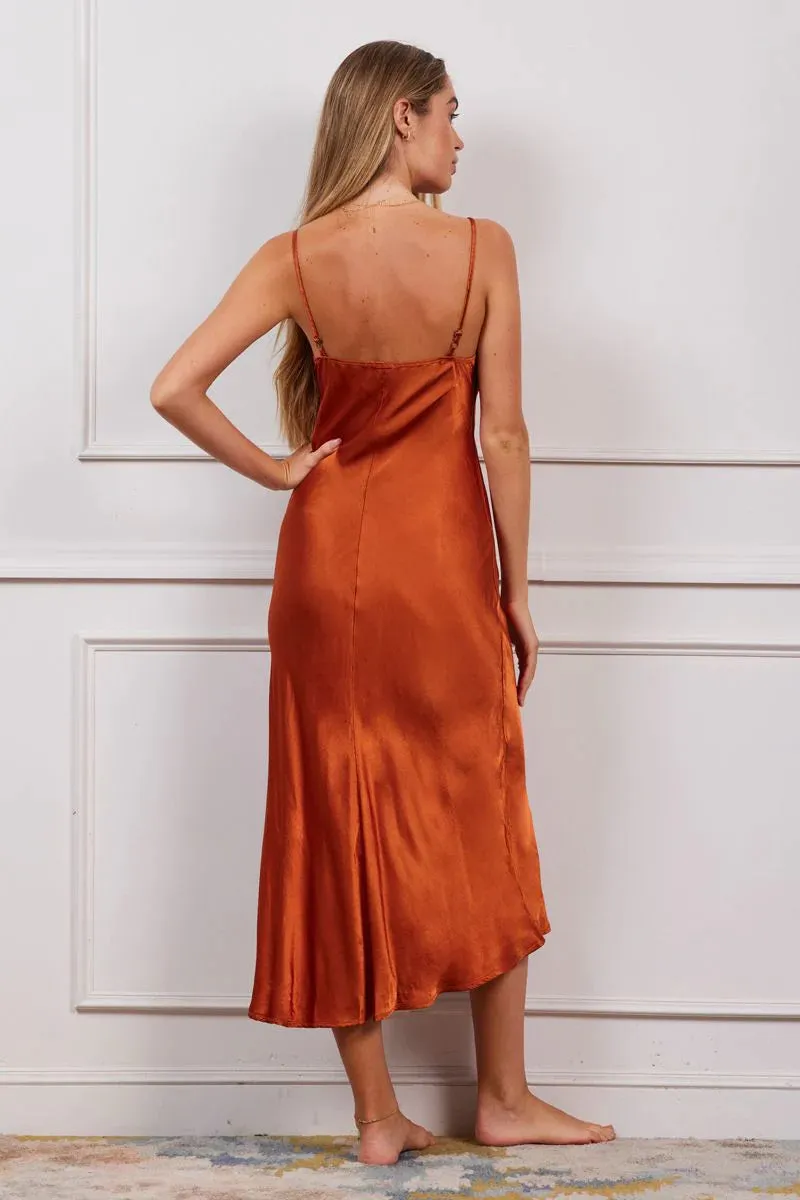 Winner Silky Chemise Dress - Russet