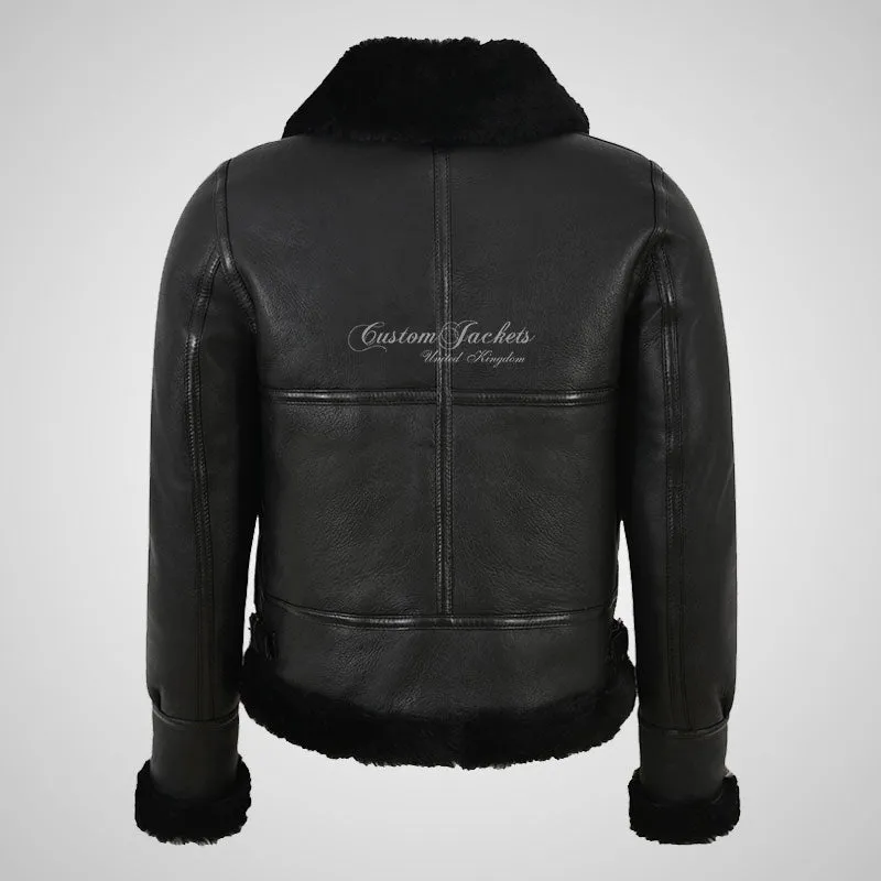 WINNIPEG Women's Shearling Jacket Sheepskin RAF Pilot Jacket Black
