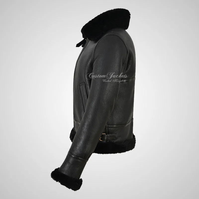 WINNIPEG Women's Shearling Jacket Sheepskin RAF Pilot Jacket Black
