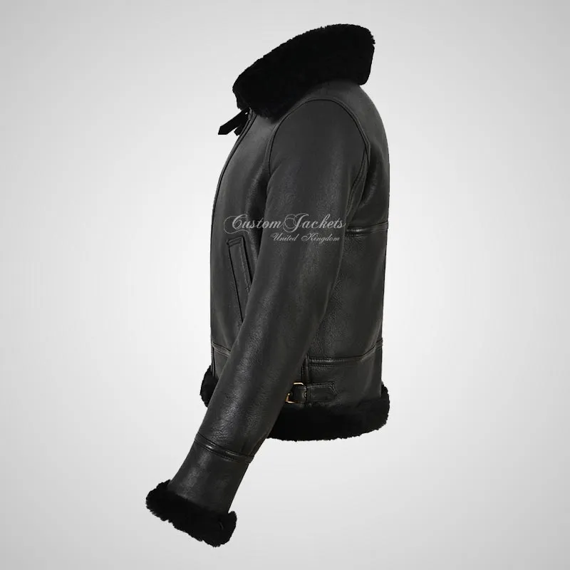 WINNIPEG Women's Shearling Sheepskin Jacket RAF Pilot Jacket Black