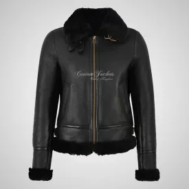 WINNIPEG Women's Shearling Sheepskin Jacket RAF Pilot Jacket Black