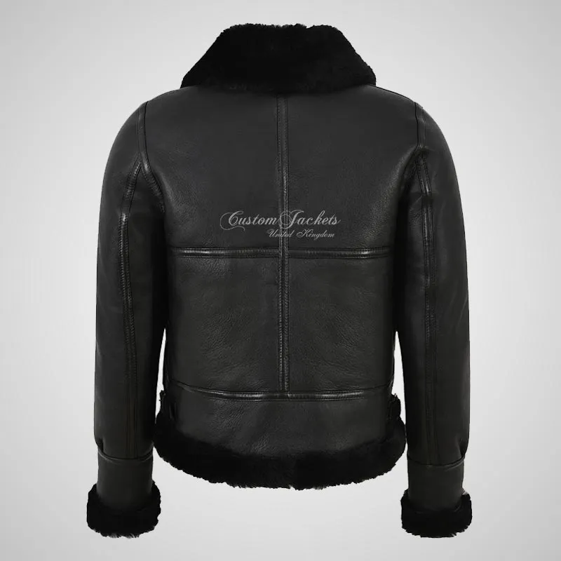 WINNIPEG Women's Shearling Sheepskin Jacket RAF Pilot Jacket Black