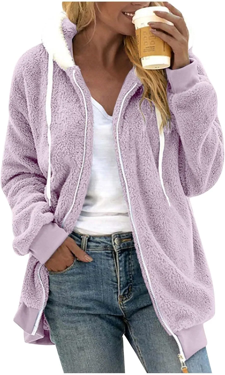 Winter Coats For Women Fuzzy Fleece Jacket Hooded Color Block Patchwork Cardigan Coat Outerwear With Pocket S-5XL