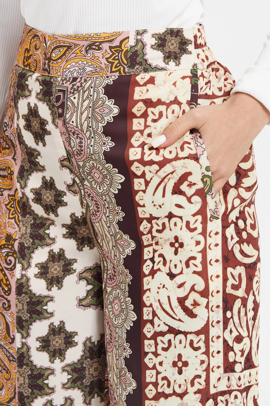 Women Multicolour Printed Wide Leg Trousers