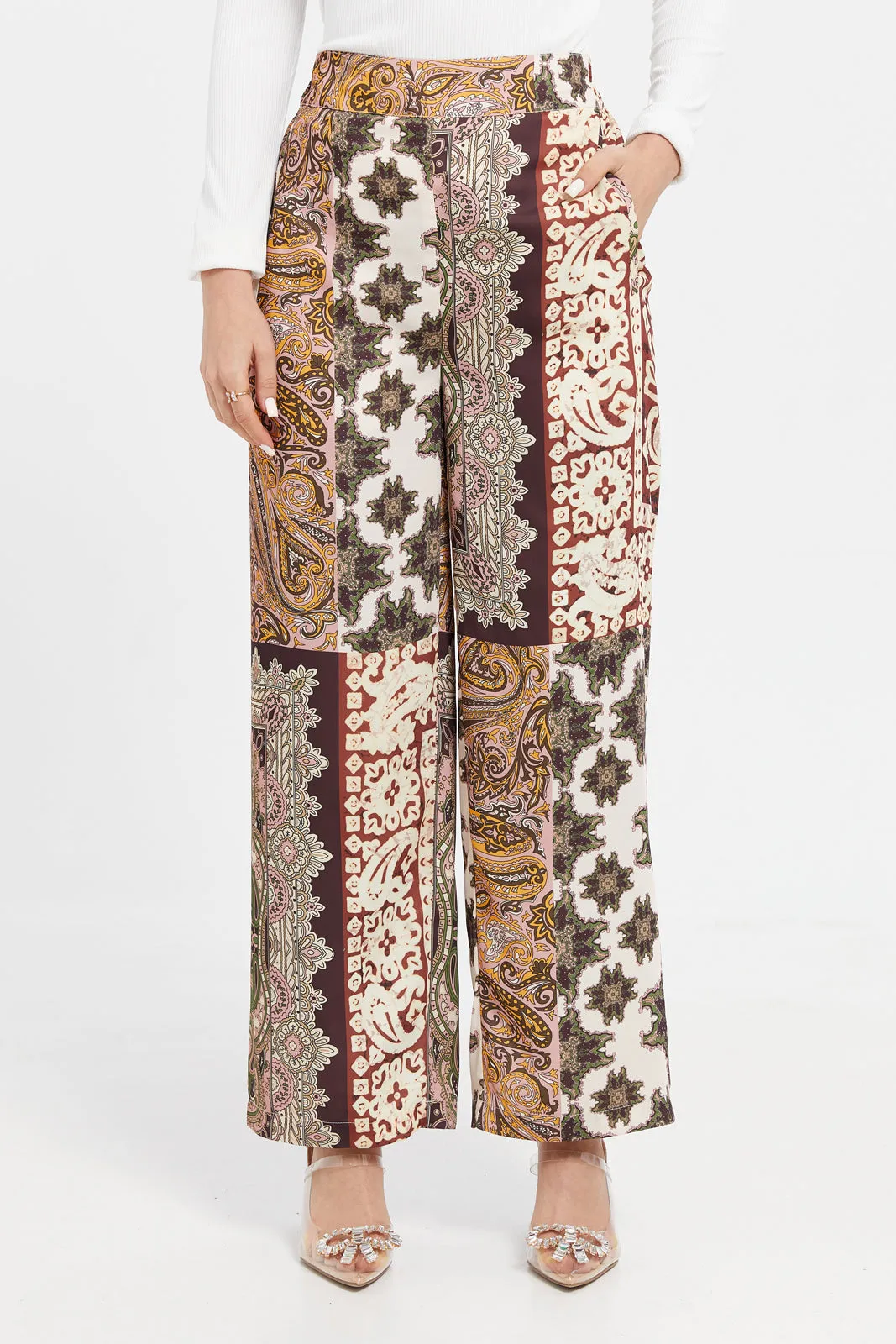 Women Multicolour Printed Wide Leg Trousers