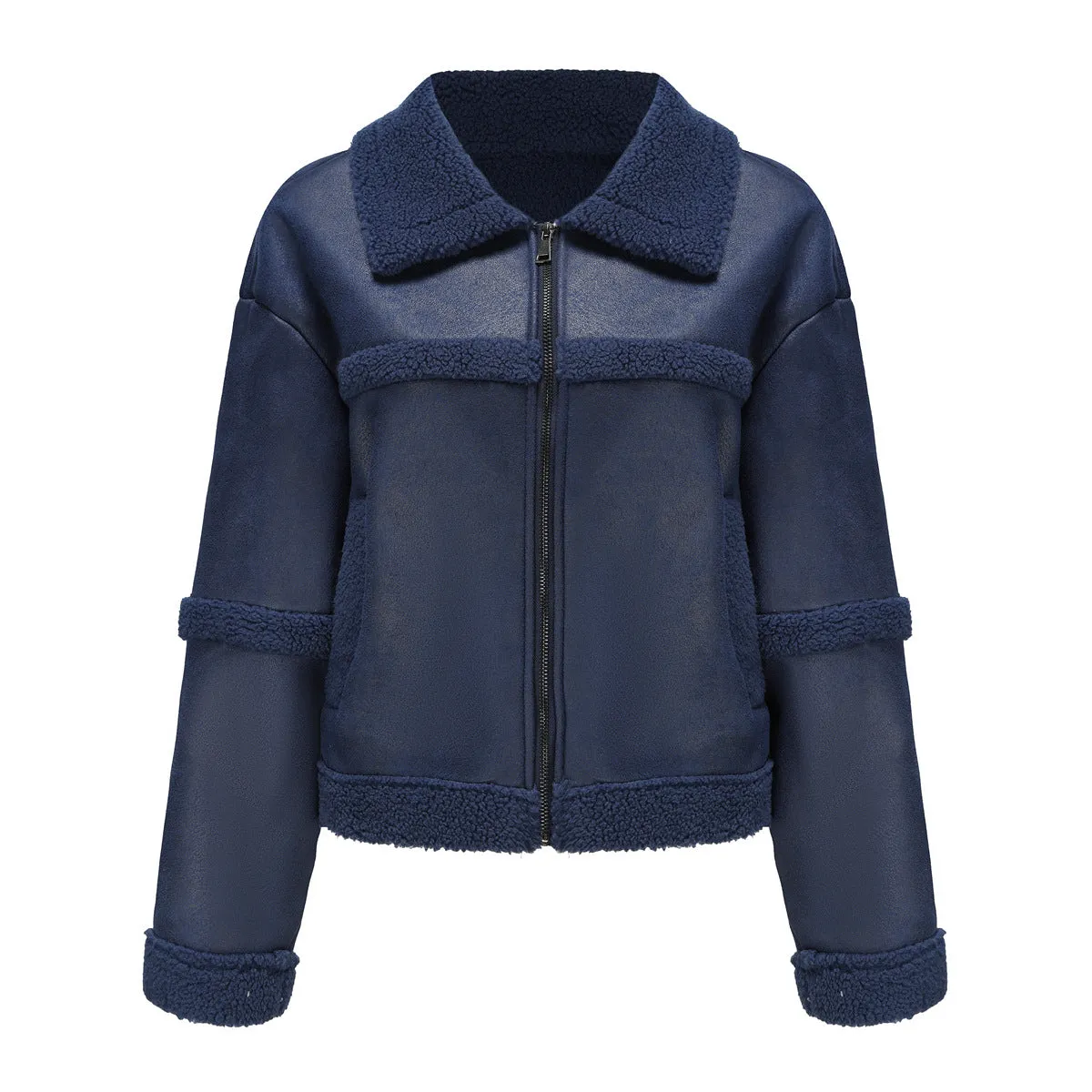 Women Warm Fleece Leather Jacket
