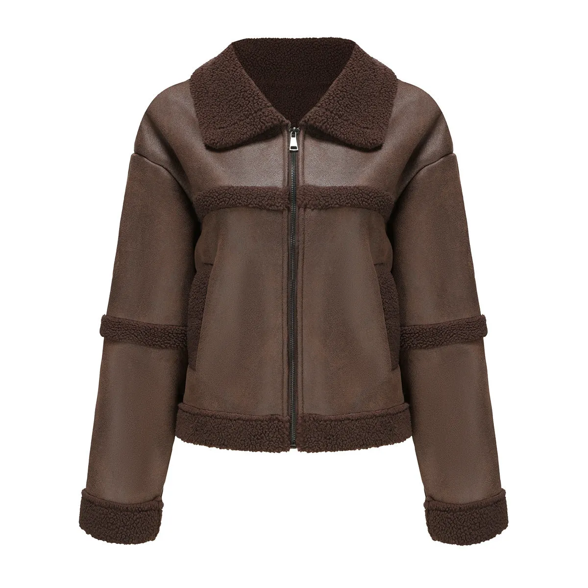 Women Warm Fleece Leather Jacket