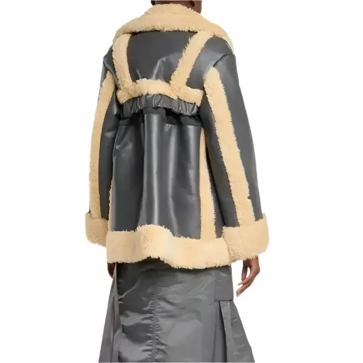 Women's Black Faux Shearling Trimmed Jacket Stylish & Cozy