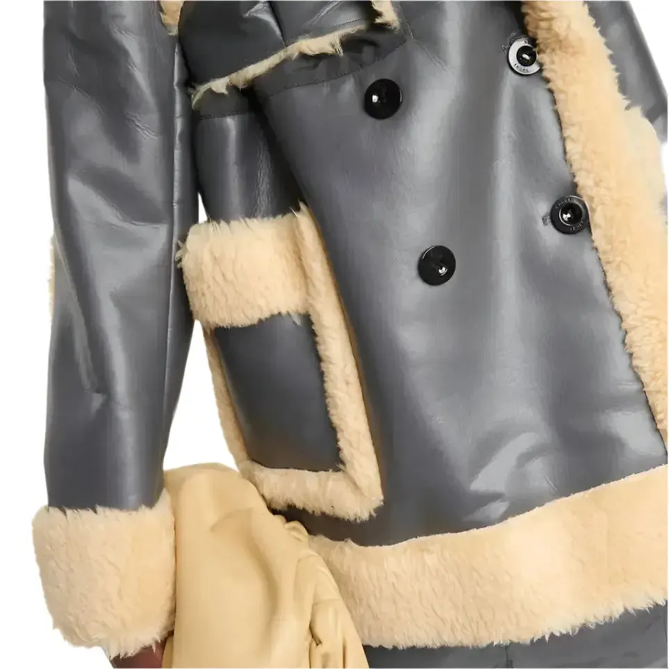 Women's Black Faux Shearling Trimmed Jacket Stylish & Cozy