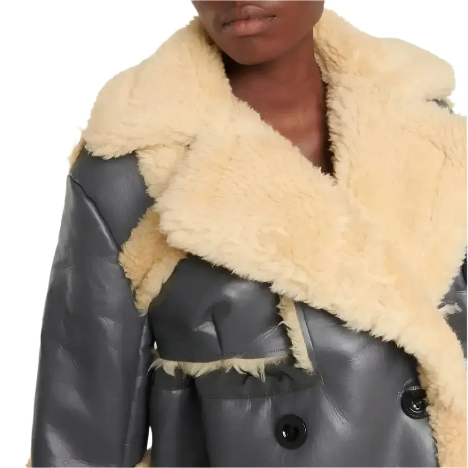 Women's Black Faux Shearling Trimmed Jacket Stylish & Cozy