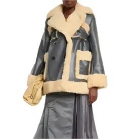 Women's Black Faux Shearling Trimmed Jacket Stylish & Cozy