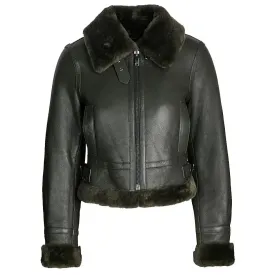 Women's Black Shearling Bomber Leather Jacket Stylish & Warm
